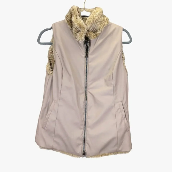 Keren Hart Faux Fur Leather Reversible Vest with Pockets Animal Print Size Small - Picture 5 of 16